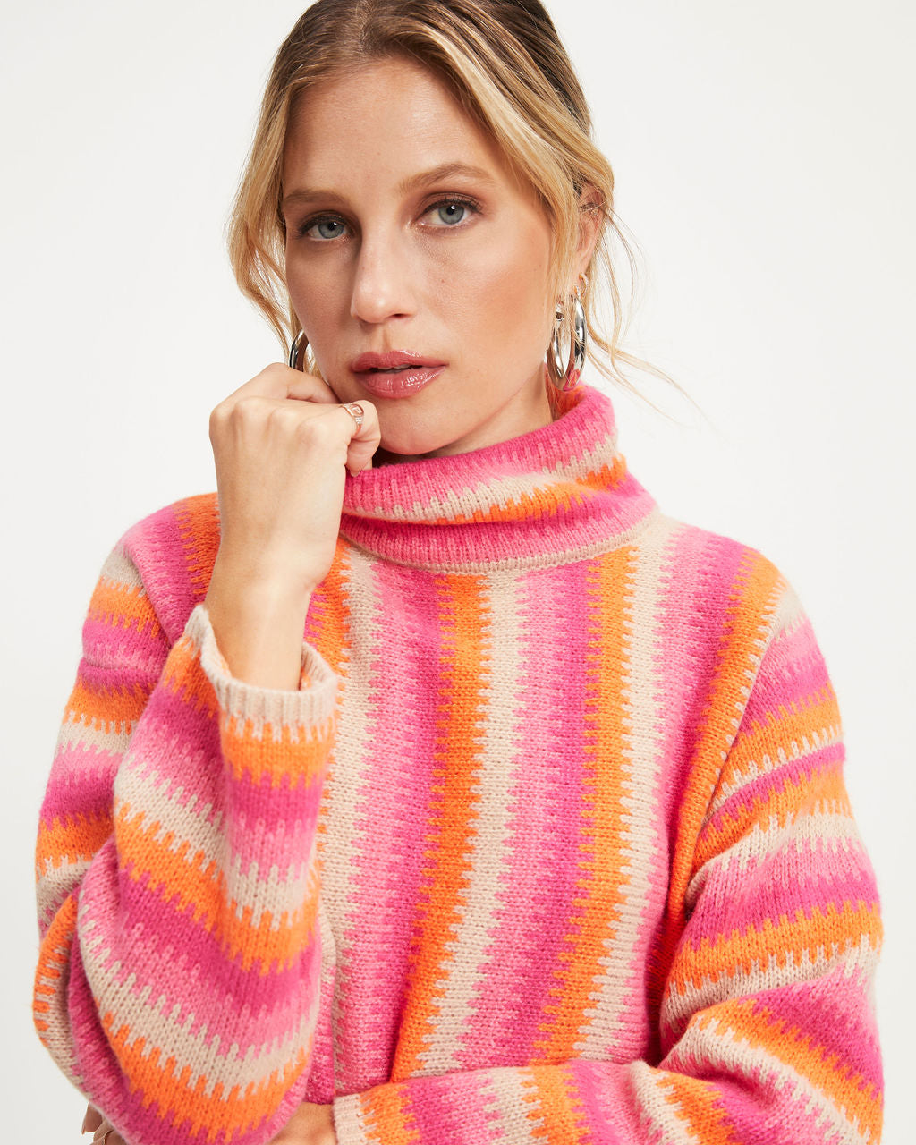 Joyful One Striped Knit Turtleneck Pullover Sweater