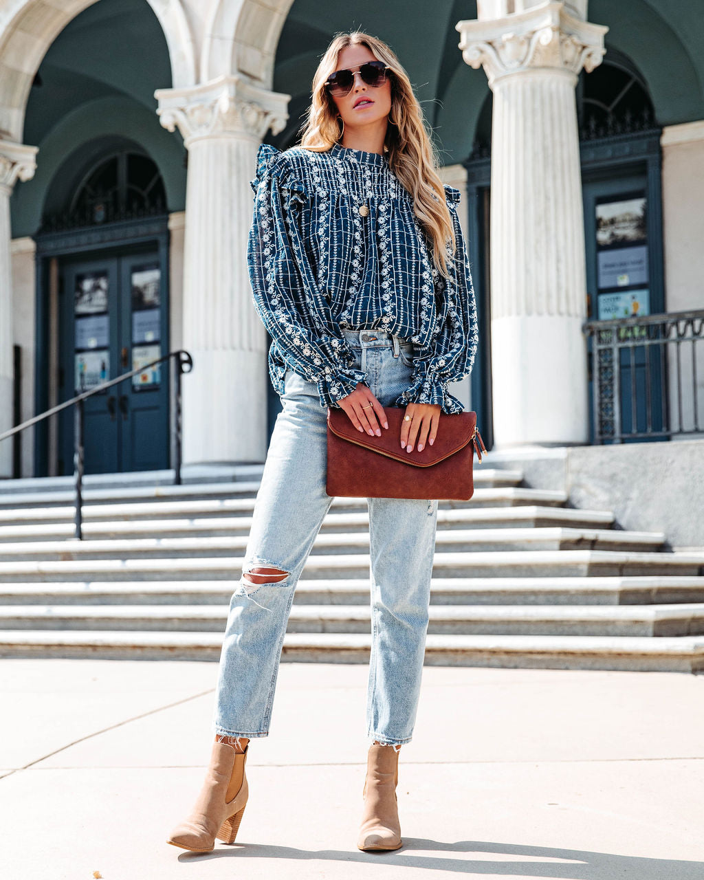 Freya Textured Embroidered Smocked Top - SALE