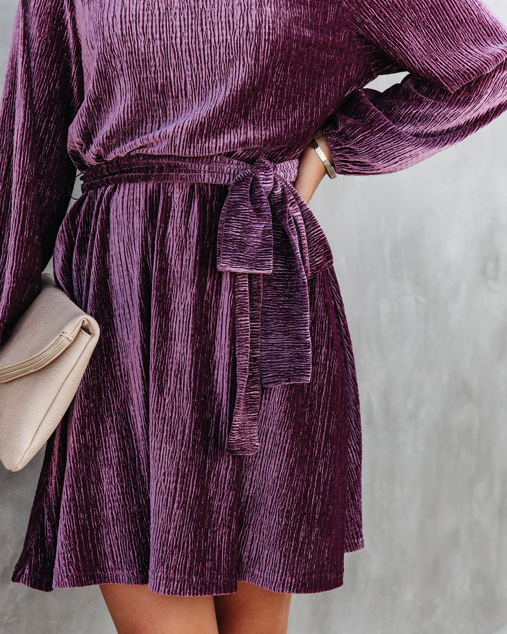 Harlyn Velvet Tie Dress - Wine