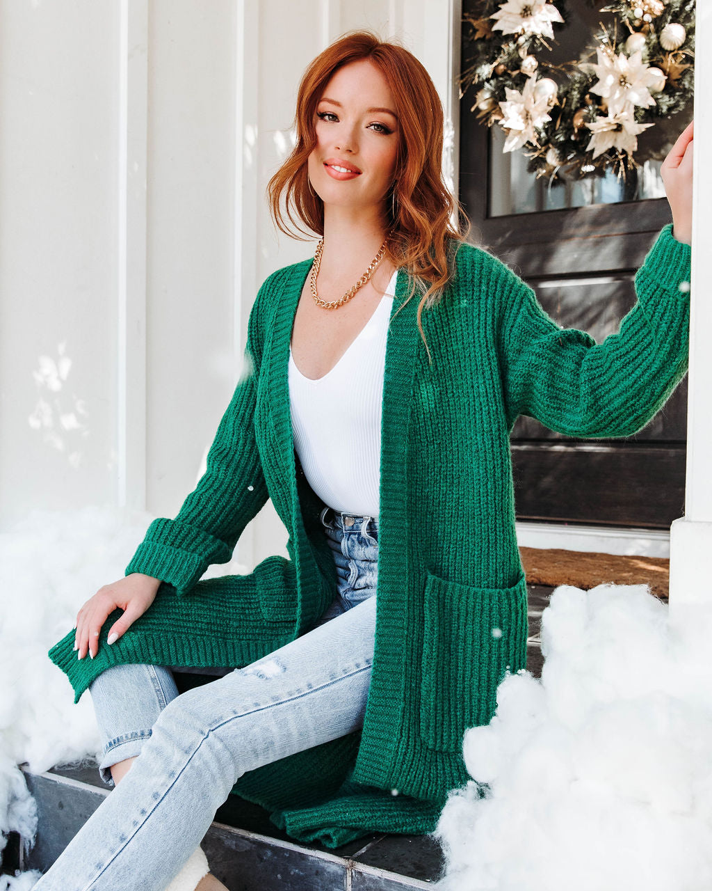 Central Park Dates Knit Pocketed Cardigan - Green