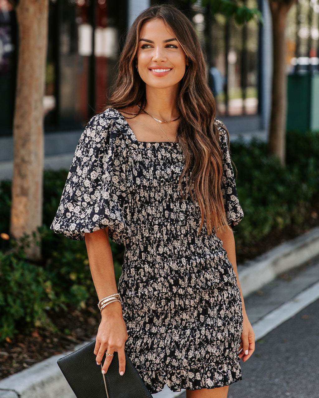 Audrey Floral Smocked Puff Sleeve Mini Dress