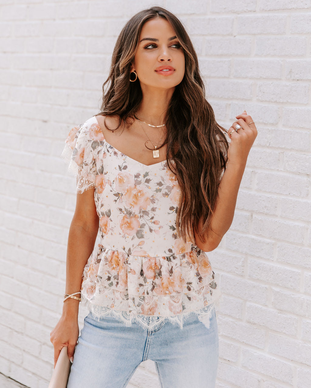 Good Manners Lace Floral Peplum Top - SALE