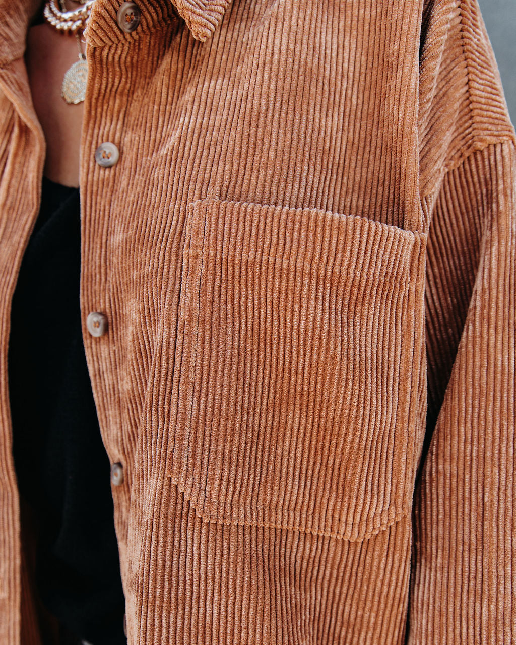 Kamryn Corduroy Button Down Pocket Top - Camel