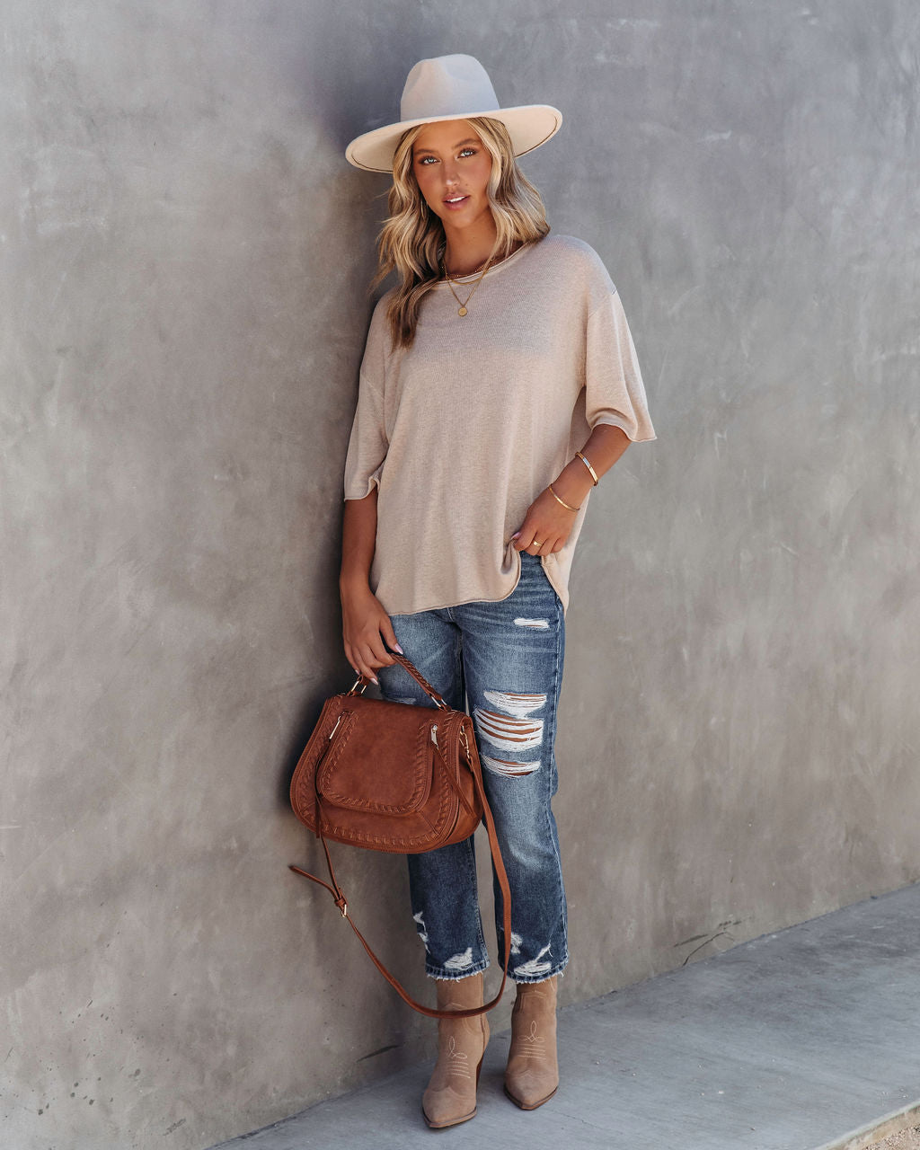 Abigail Knit Relaxed Short Sleeve Top - Mocha