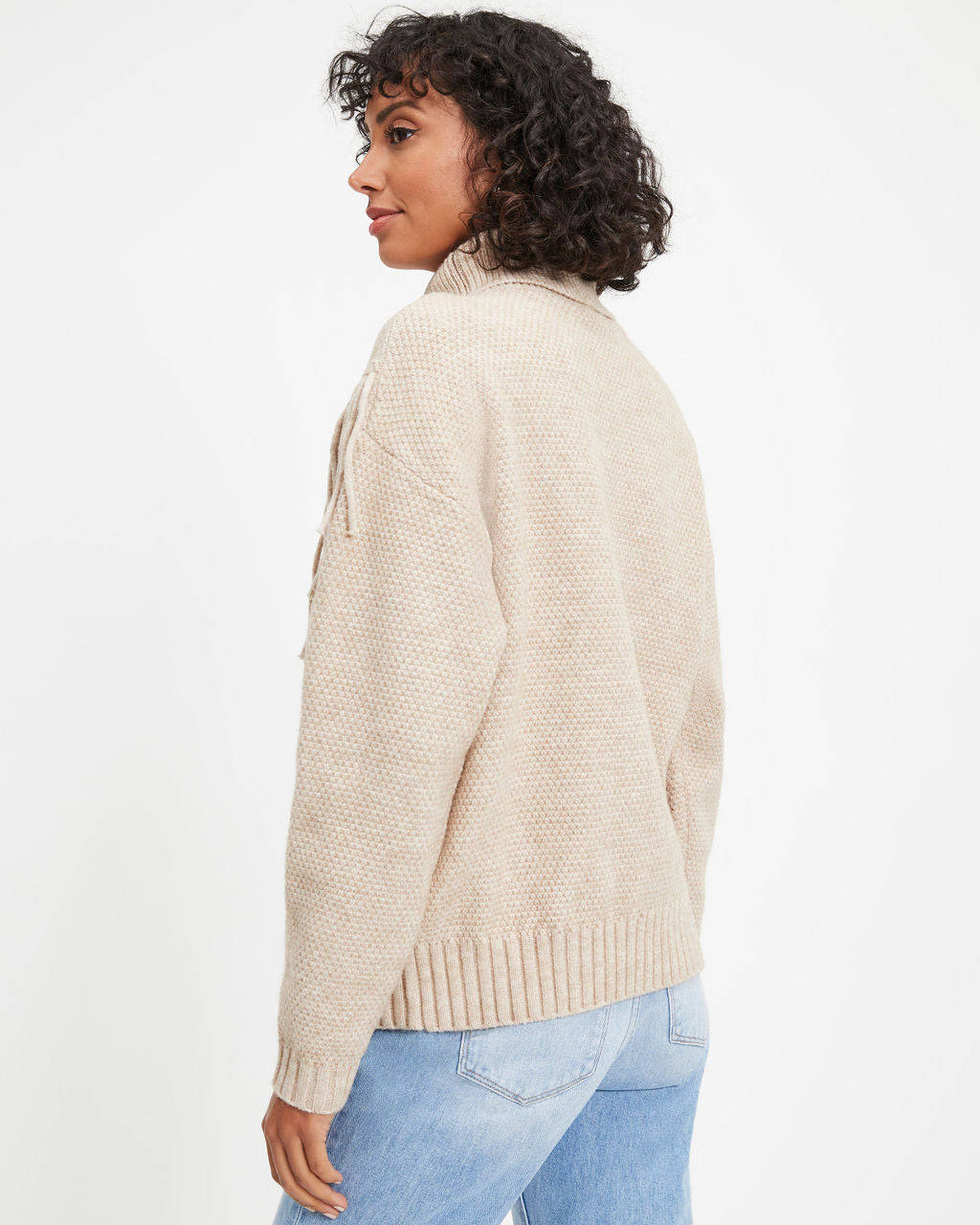 Annie Knit Fringe Turtleneck Pullover Sweater - Oatmeal