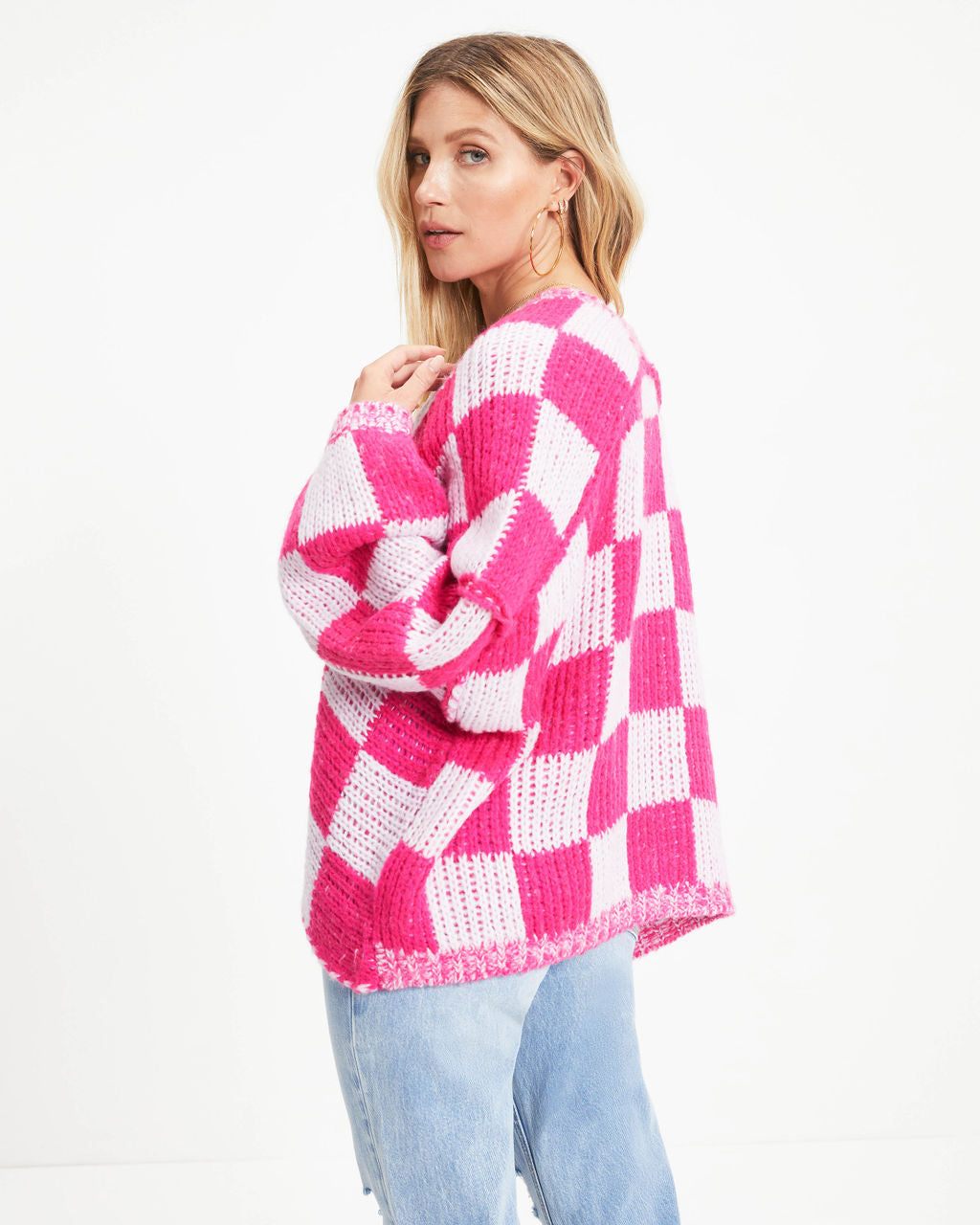 Checking All The Boxes Knit Cardigan - Fuchsia