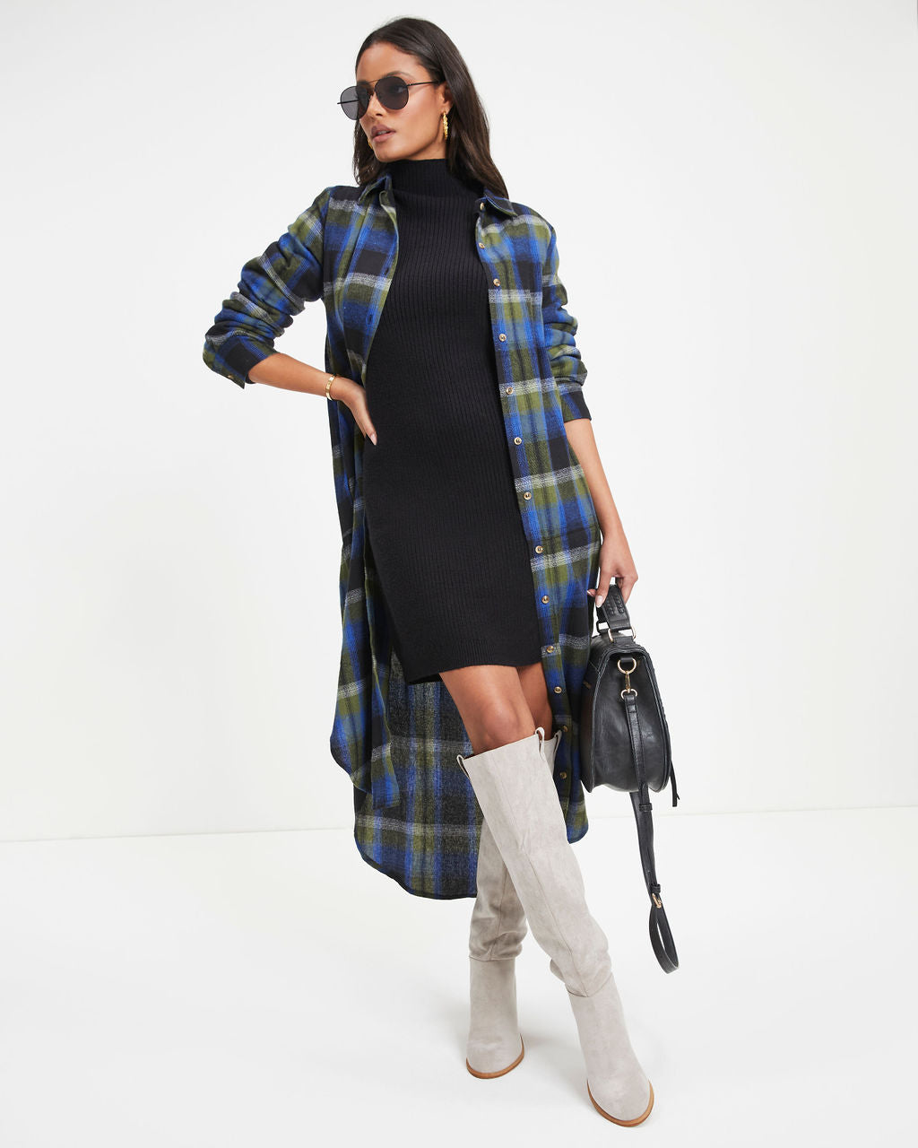 Jonathan Pocketed Plaid Button Down Midi Dress