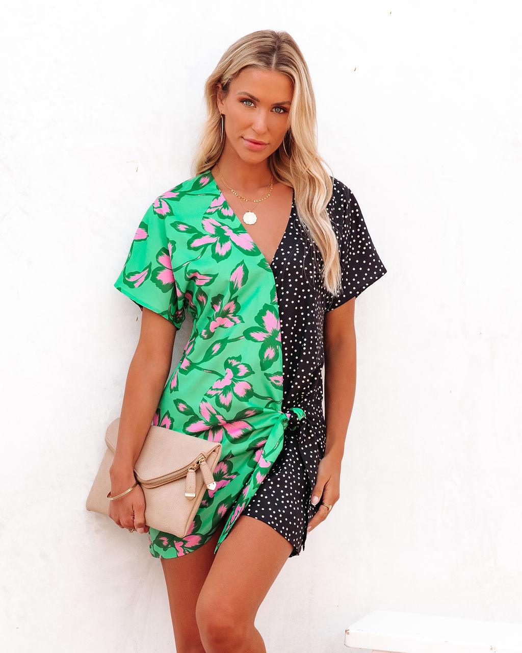 Stiles Mixed Print Tie Mini Dress - FINAL SALE