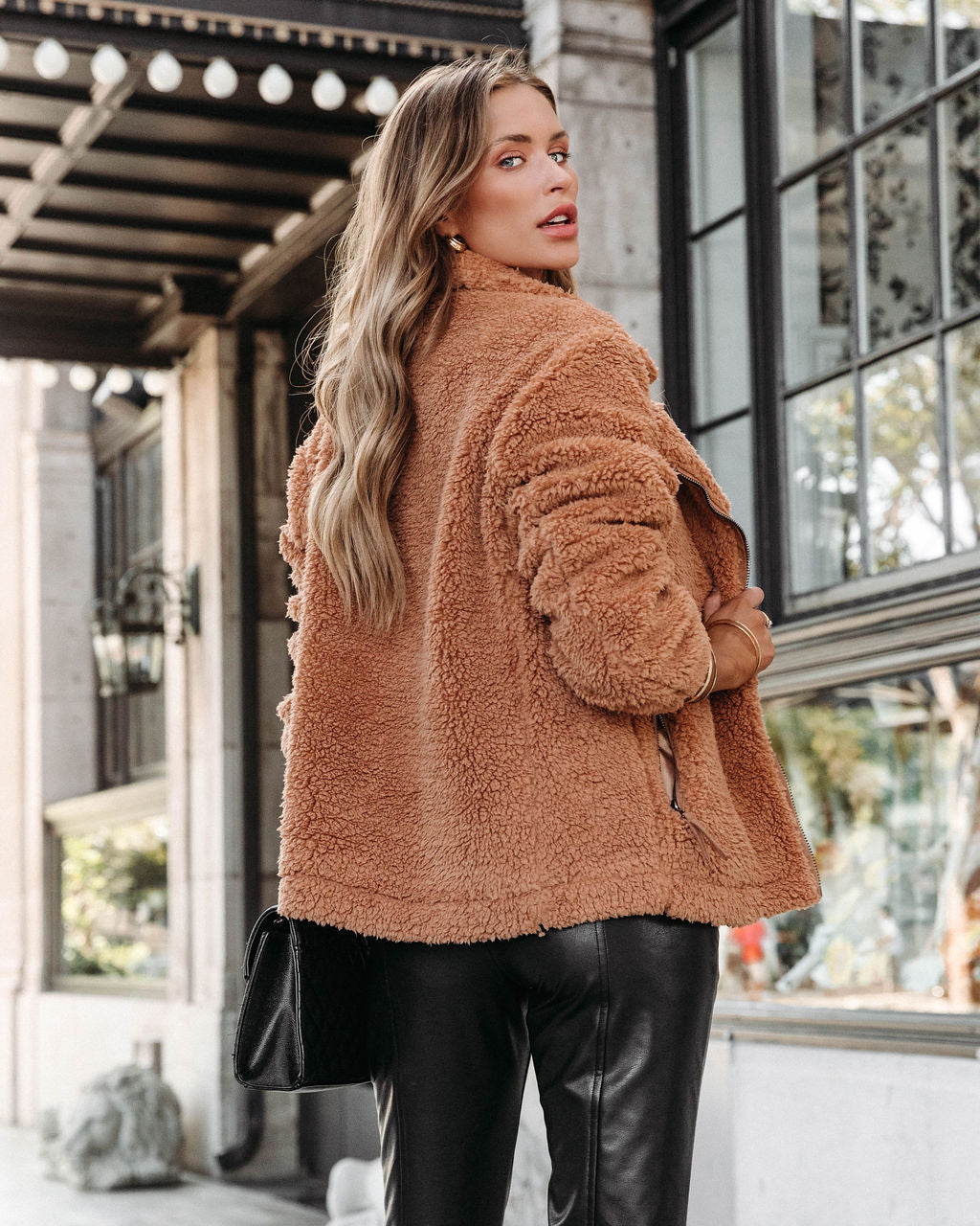 Randall Pocketed Teddy Jacket - Camel
