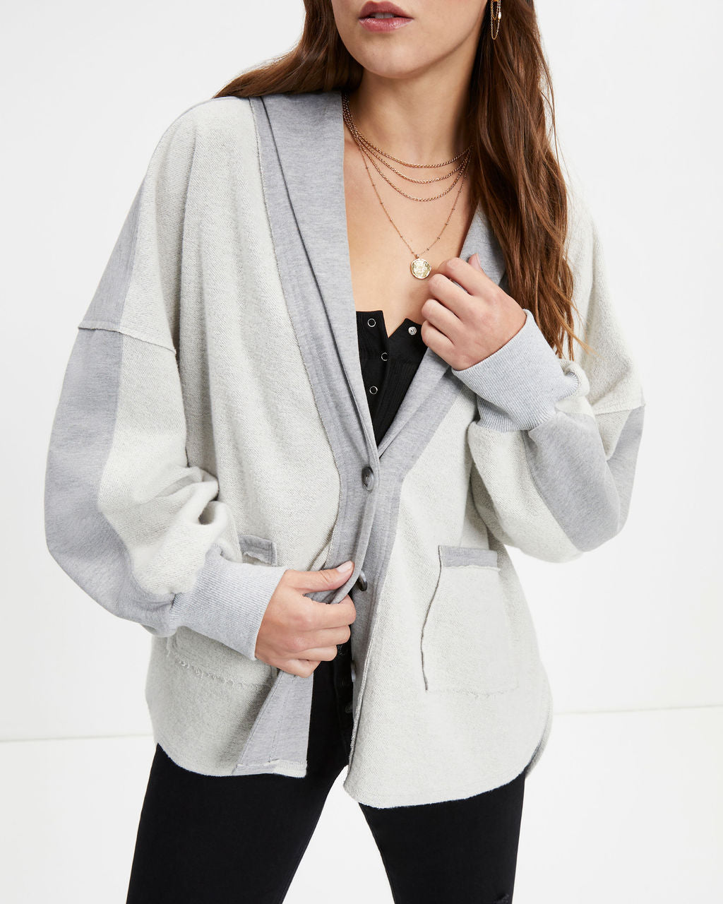 Kaleb Pocketed Contrast Knit Cardigan - Heather Grey