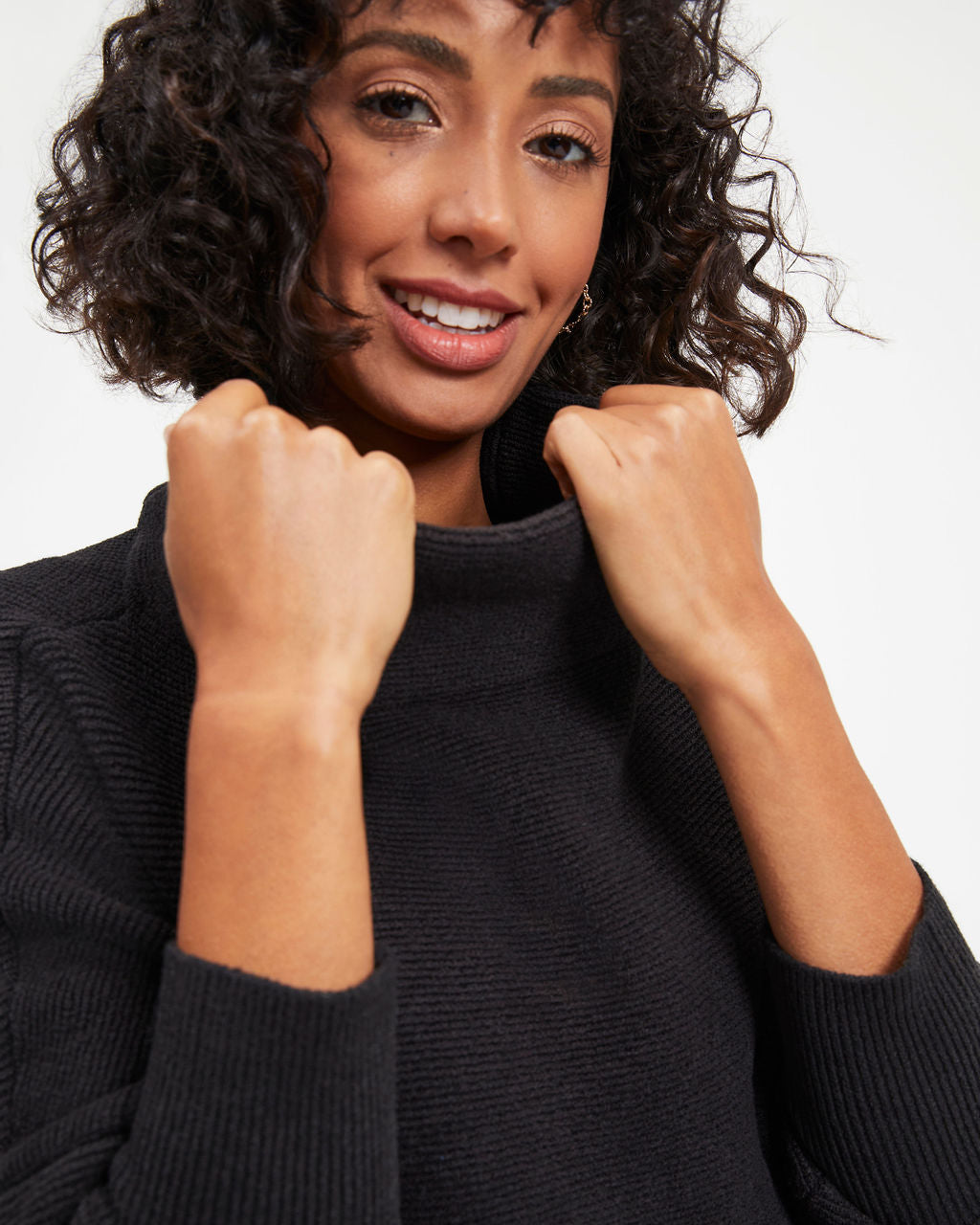 Under The Falling Leaves Knit Mock Neck Sweater - Black