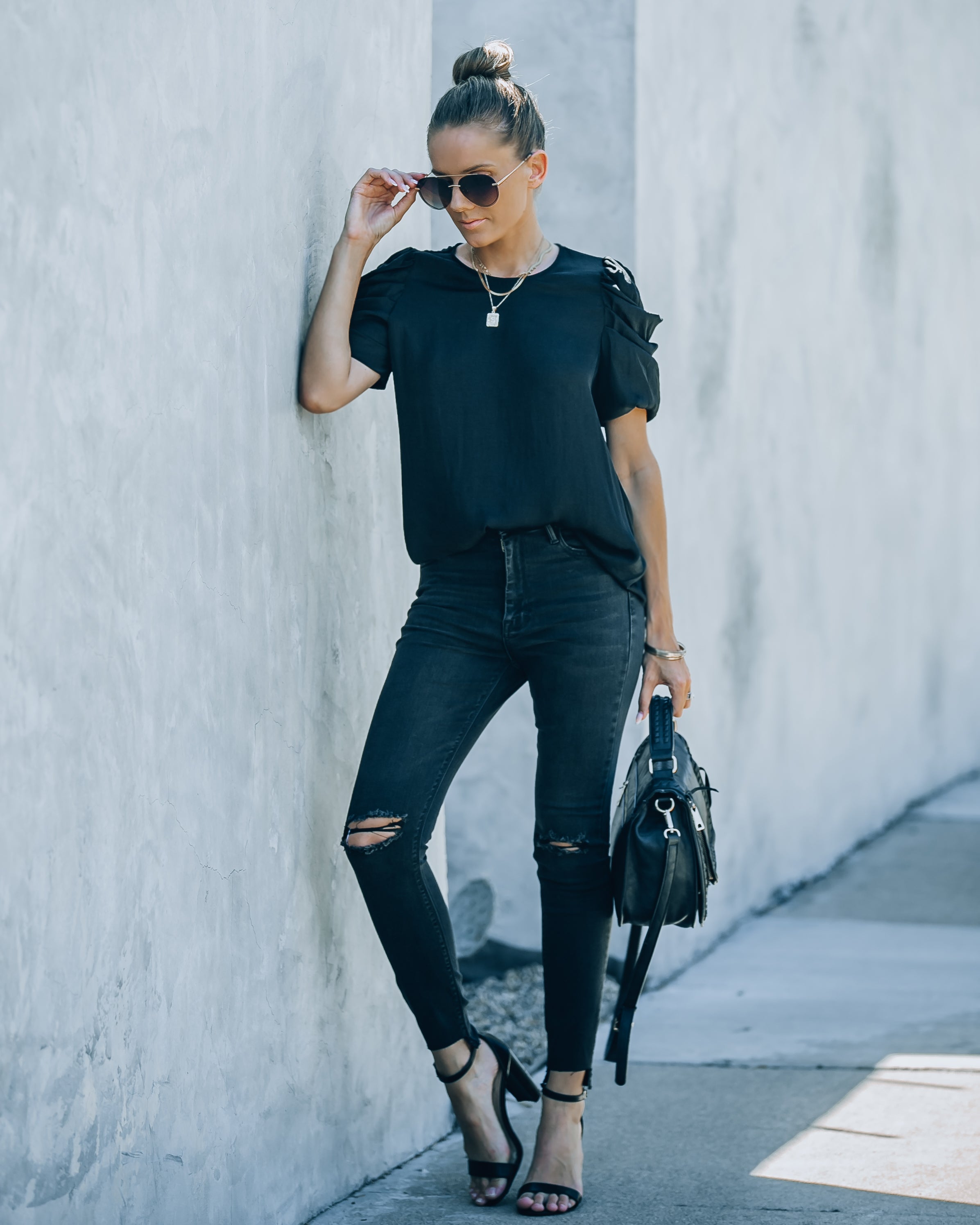 Princeton Drape Shoulder Top - Black - SALE