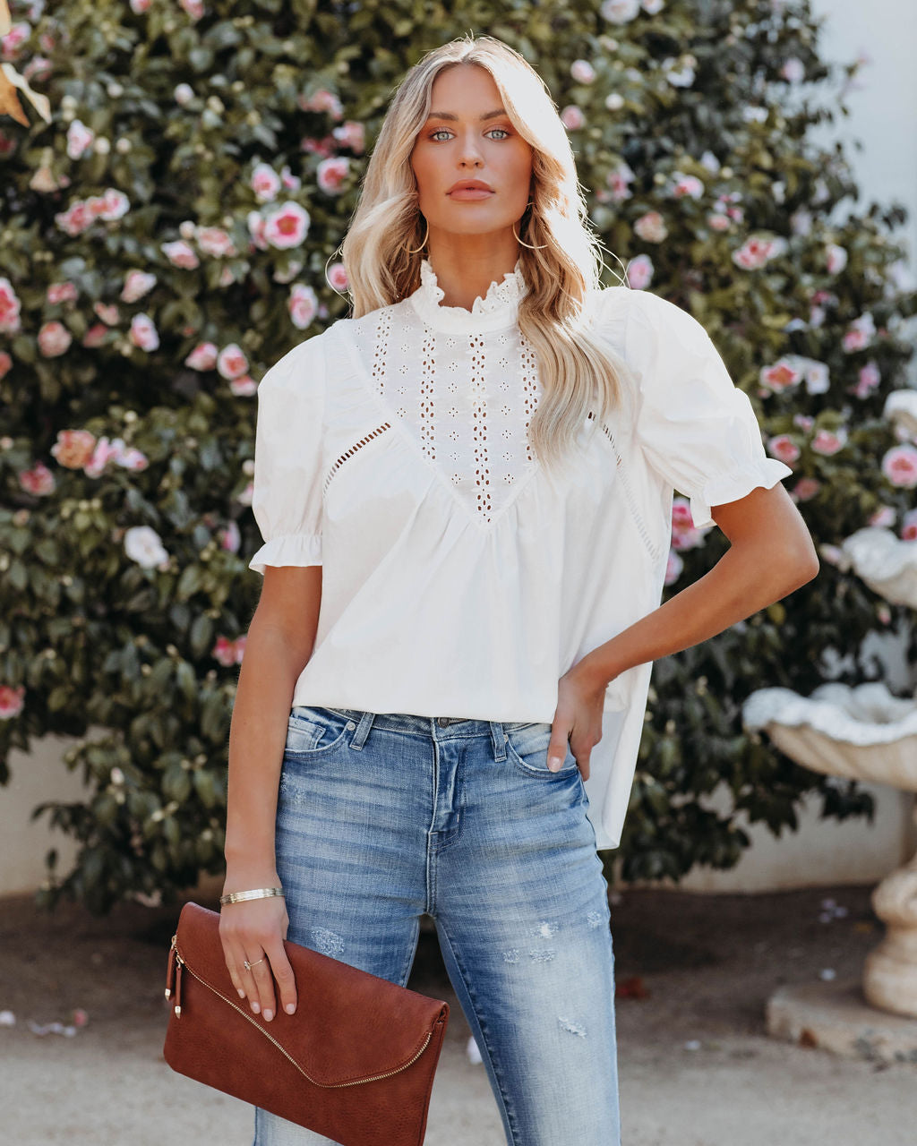 Tarragon Cotton Eyelet Top - White - FINAL SALE
