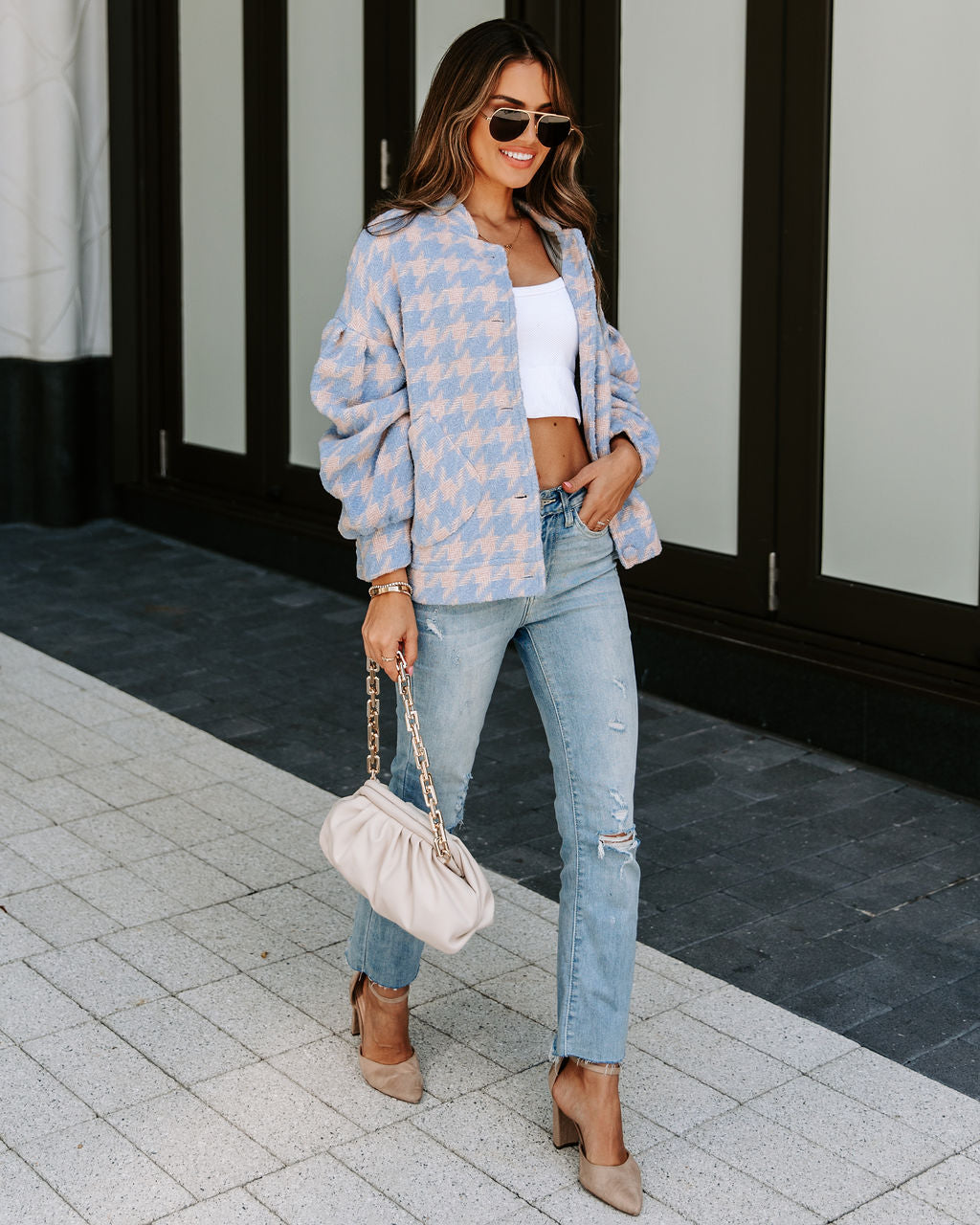 Amelie Houndstooth Pocketed Jacket