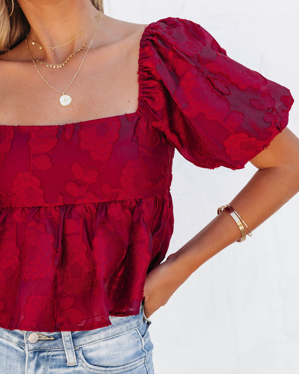Forbidden Fruit Puff Sleeve Babydoll Top - Burgundy
