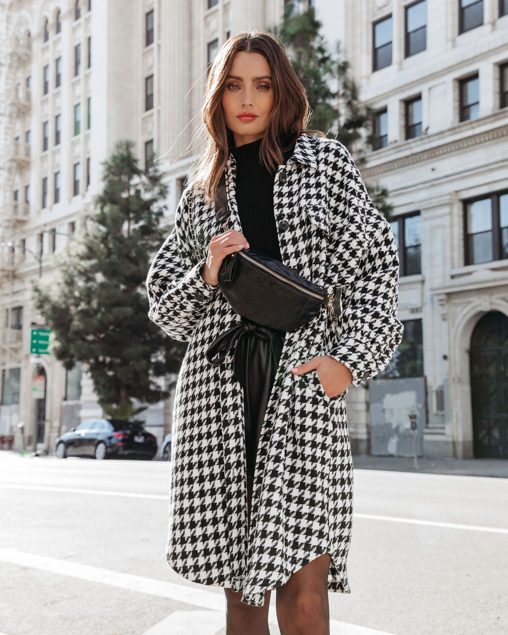 Call Me Pocketed Houndstooth Coat