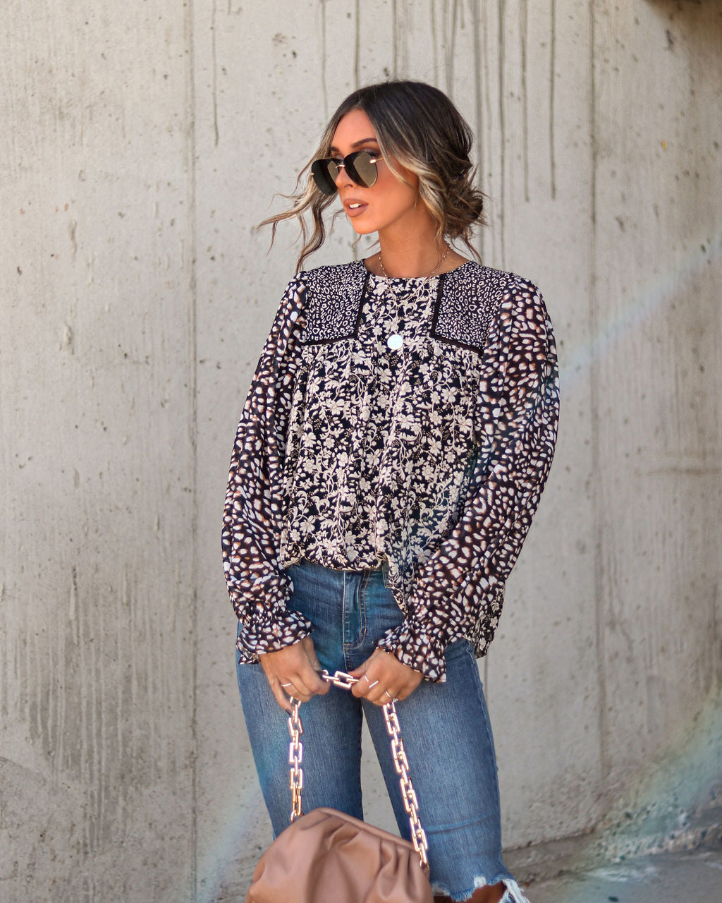 Peter Printed Chiffon Long Sleeve Top