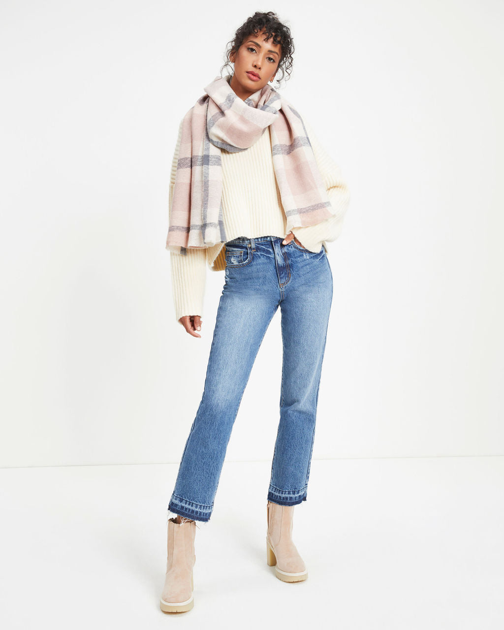 Slush Plaid Scarf - Light Pink