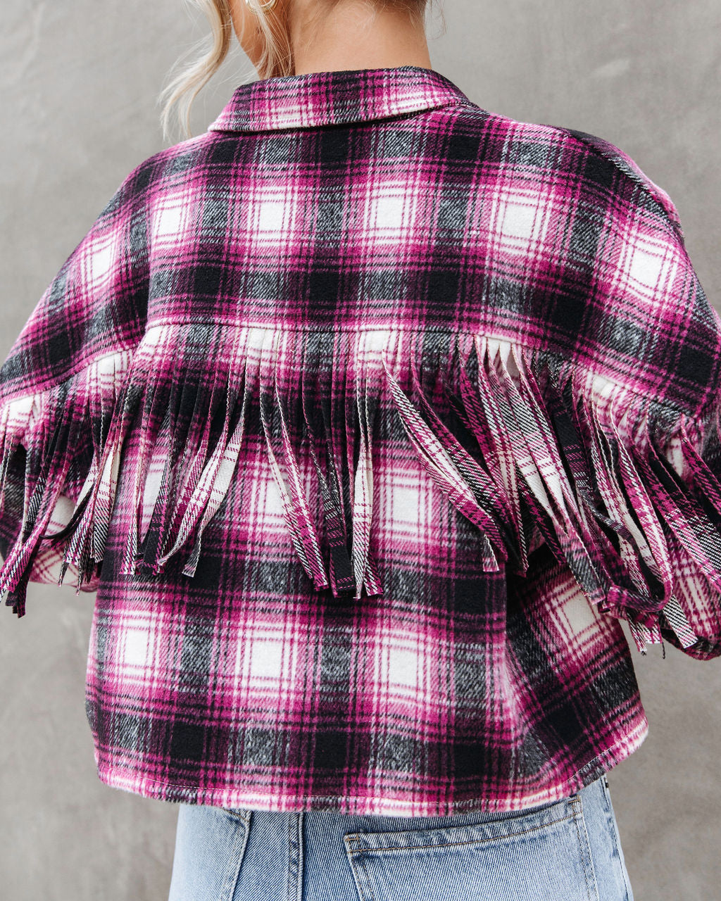 Luke Pocketed Plaid Fringe Jacket