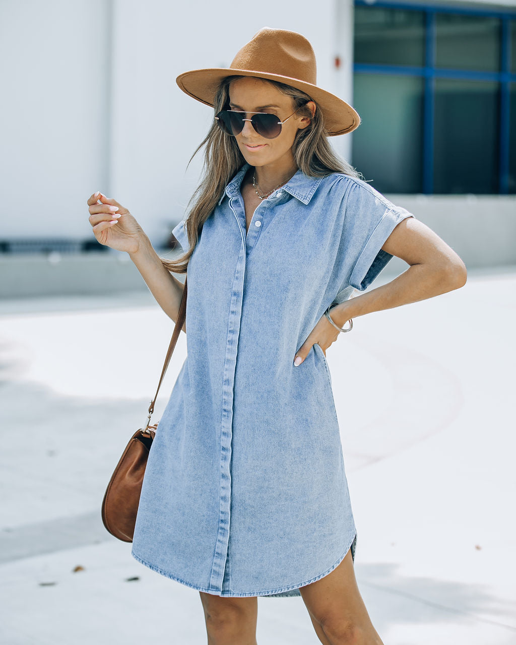 Chelsea Pocketed Denim Button Down Shirt Dress