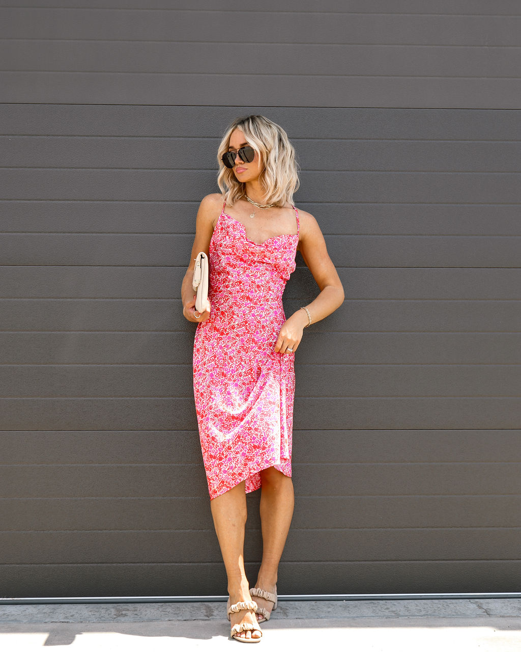 Ruby Floral Satin Slip Midi Dress