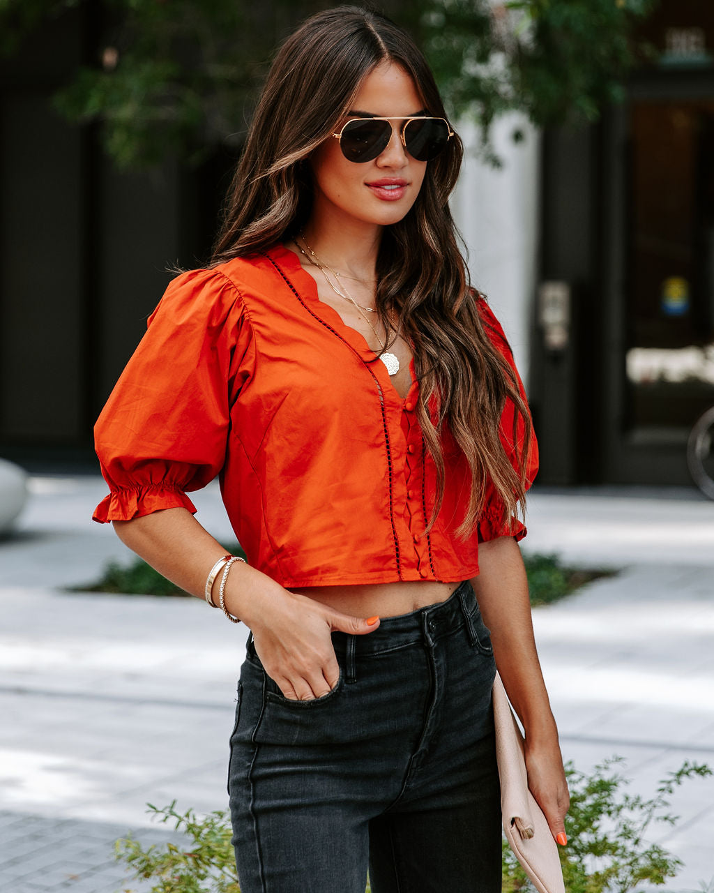 Mable Cotton Puff Sleeve Top - Cinnamon