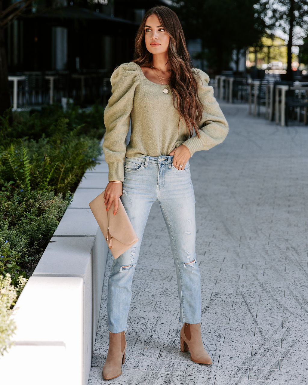 Arianna Knit Puff Sleeve Sweater - Sage