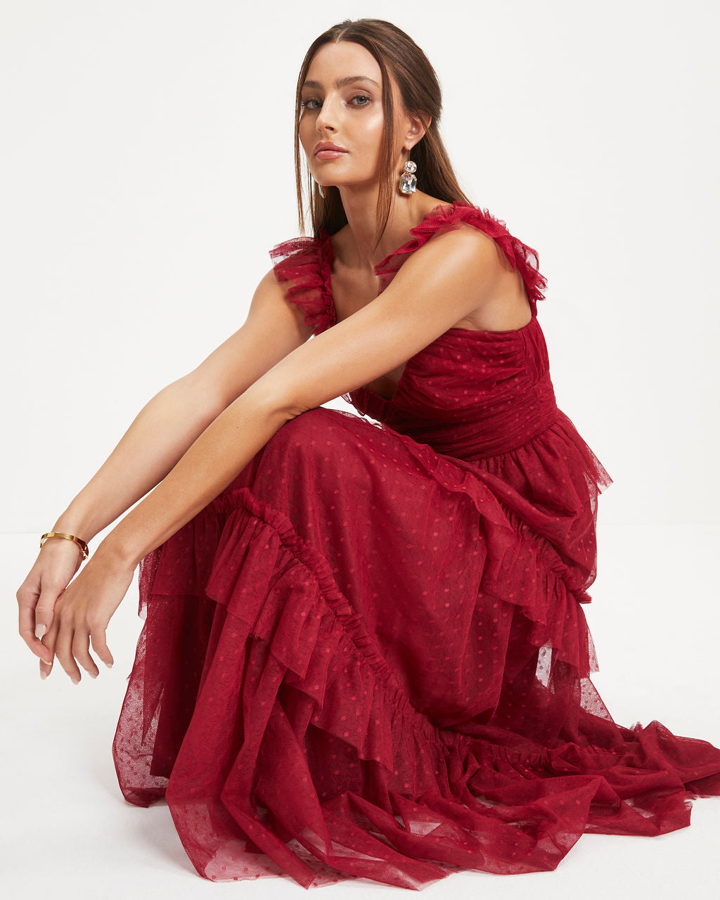 Love Is All We Need Tiered Tulle Maxi Dress - Red