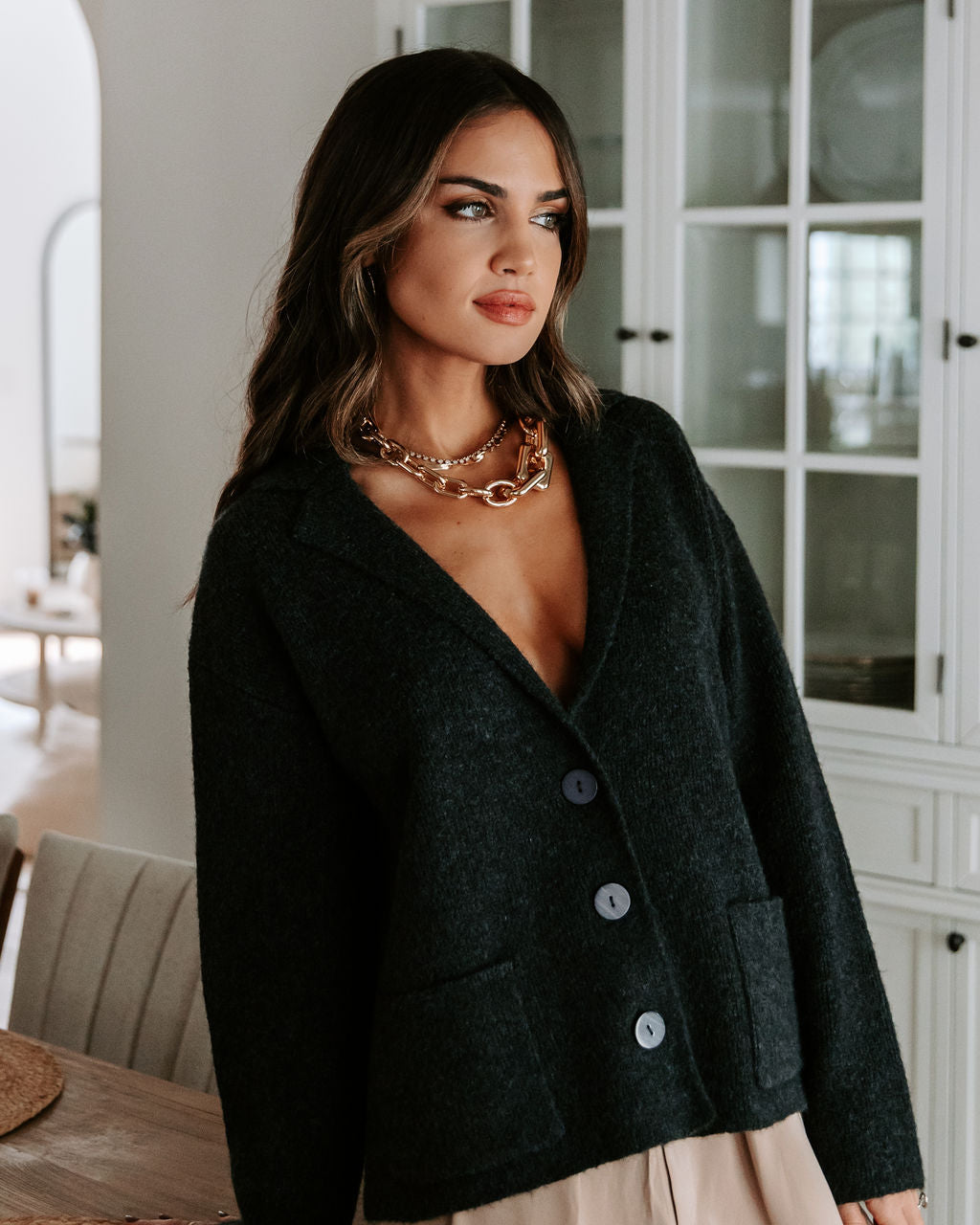 After Dinner Stroll Pocketed Cardigan - Charcoal