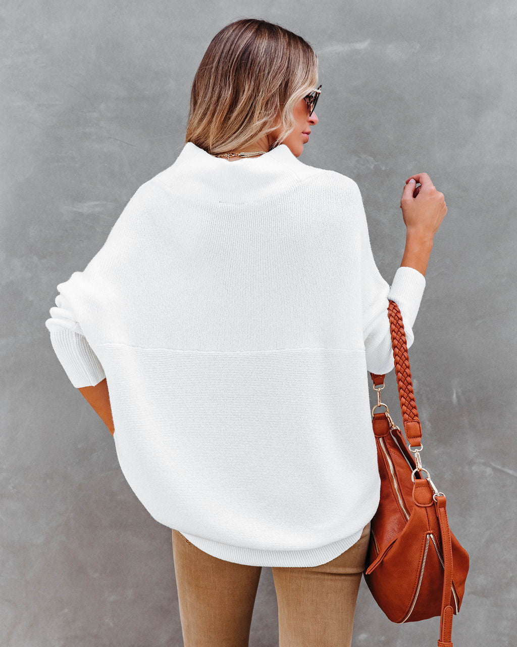 Under The Falling Leaves Knit Mock Neck Sweater - White