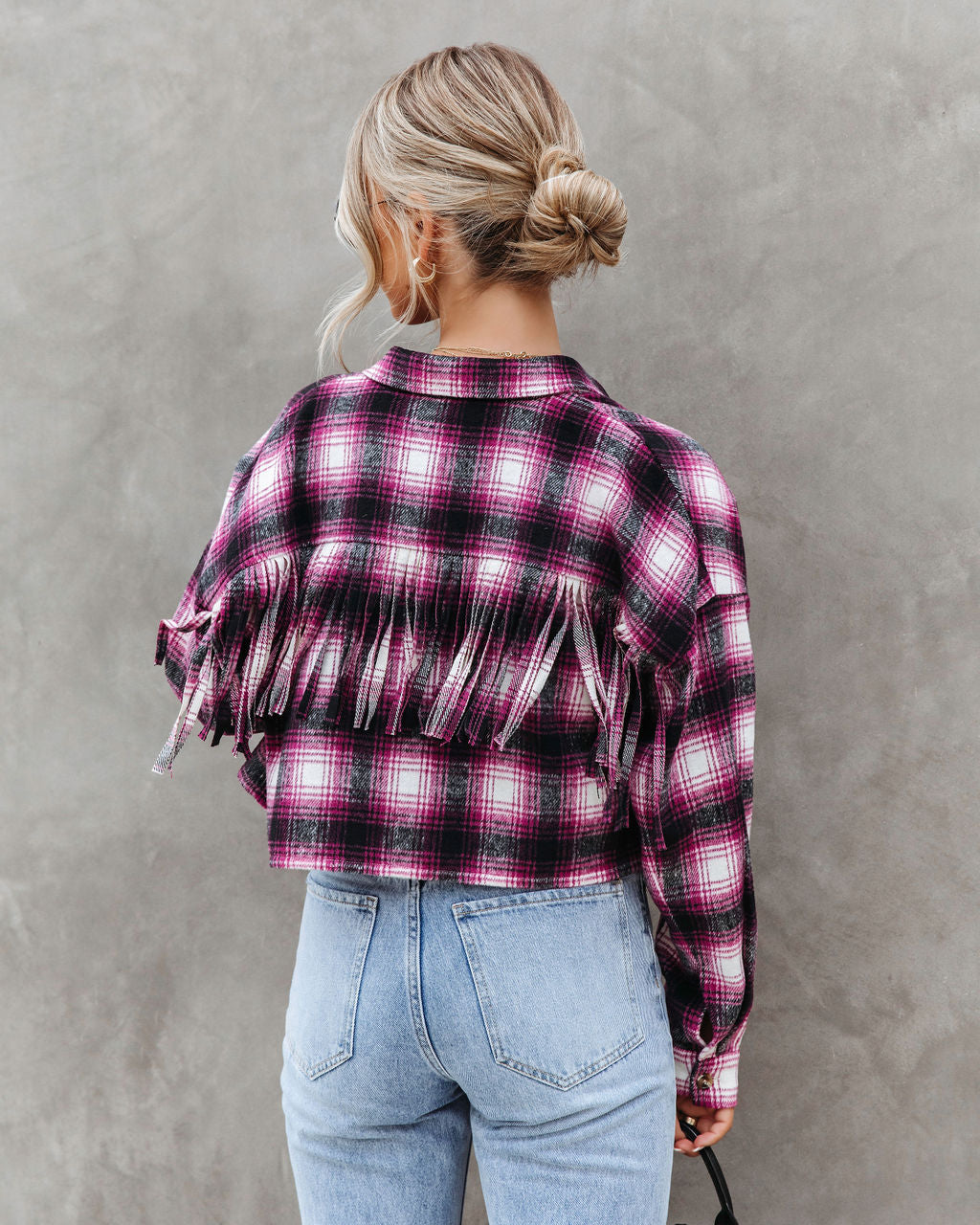Luke Pocketed Plaid Fringe Jacket
