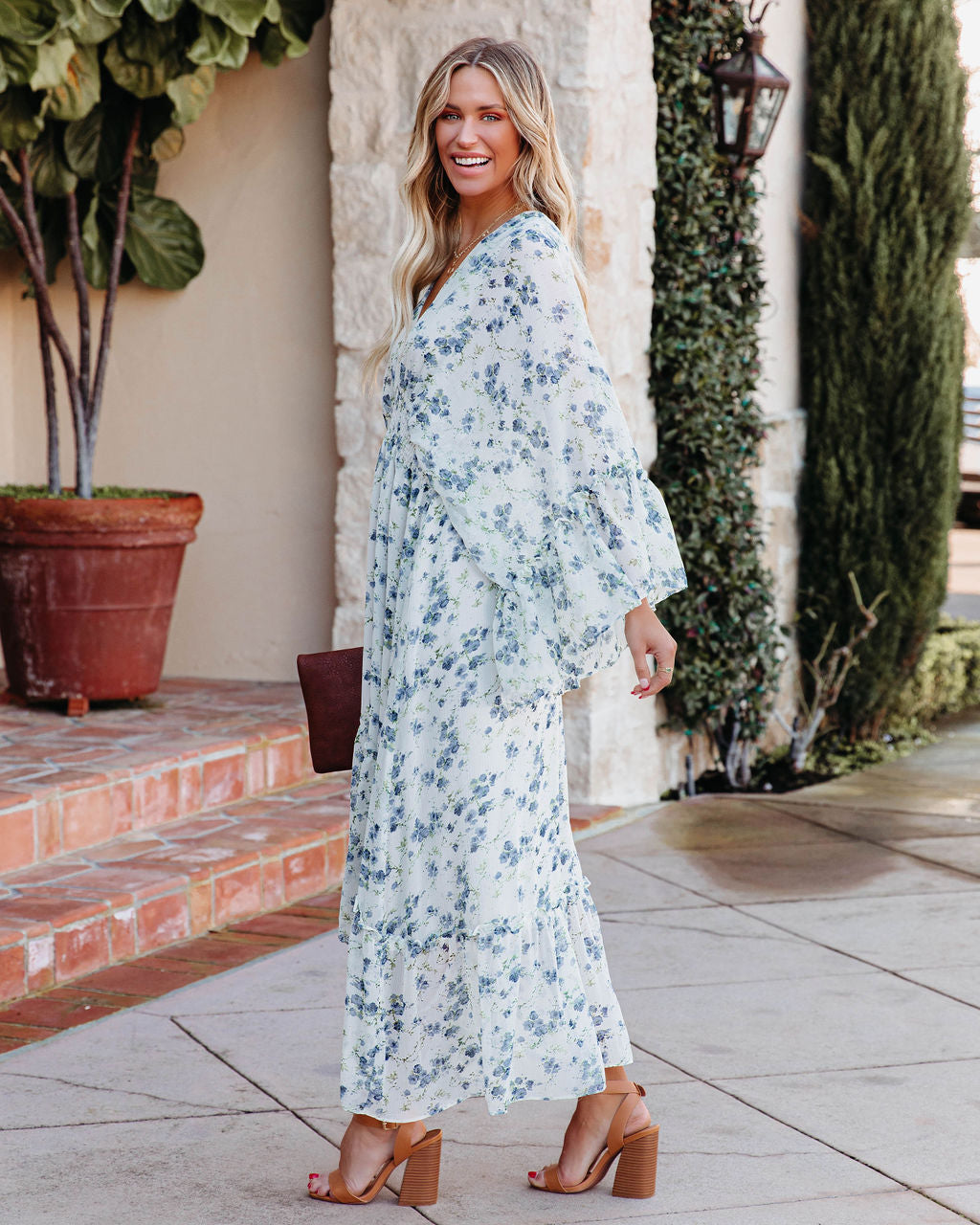 Leif Floral Chiffon High Low Midi Dress - Ivory