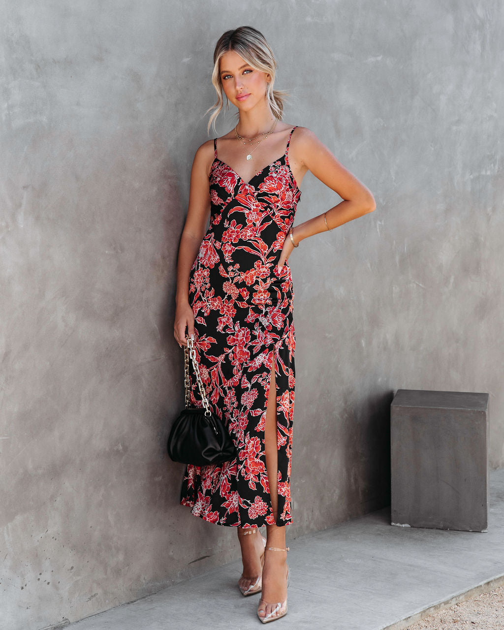 Beautiful Mystery Satin Floral Midi Dress