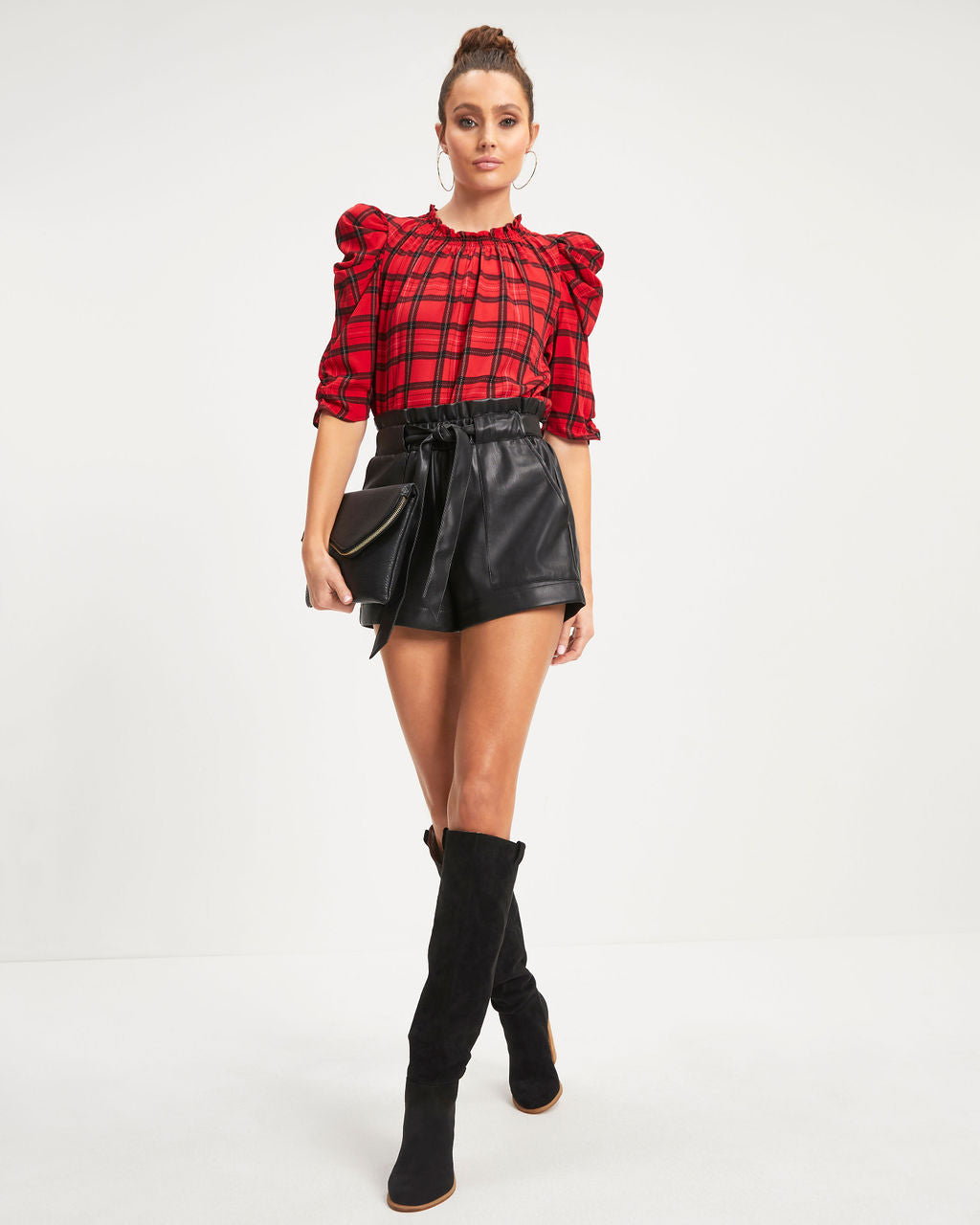 Very Pleased Plaid Puff Sleeve Top