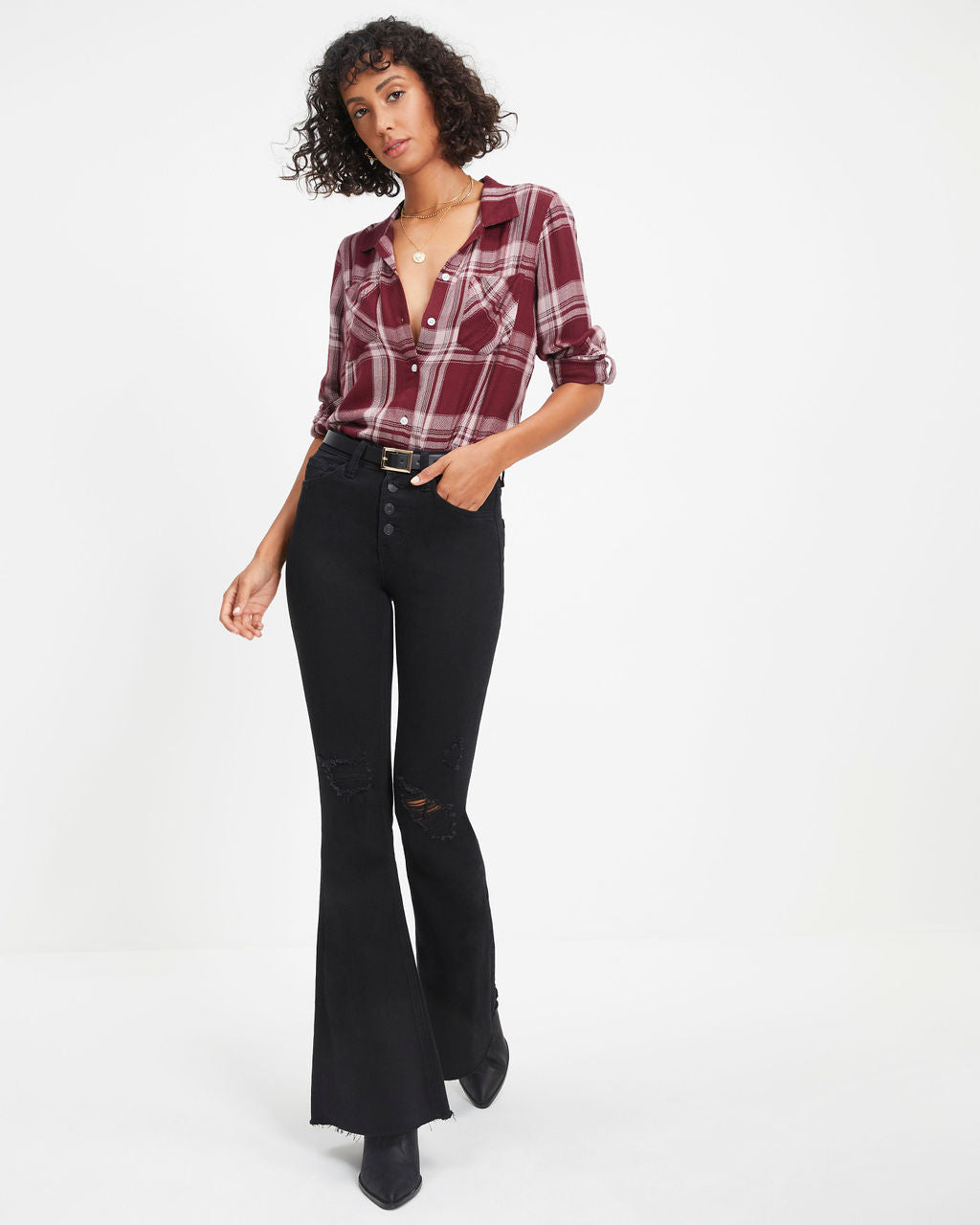 Vancouver Plaid Button Down Top