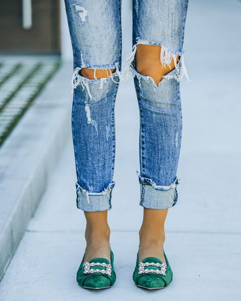 Vanderpump Embellished Faux Suede Flats - Emerald