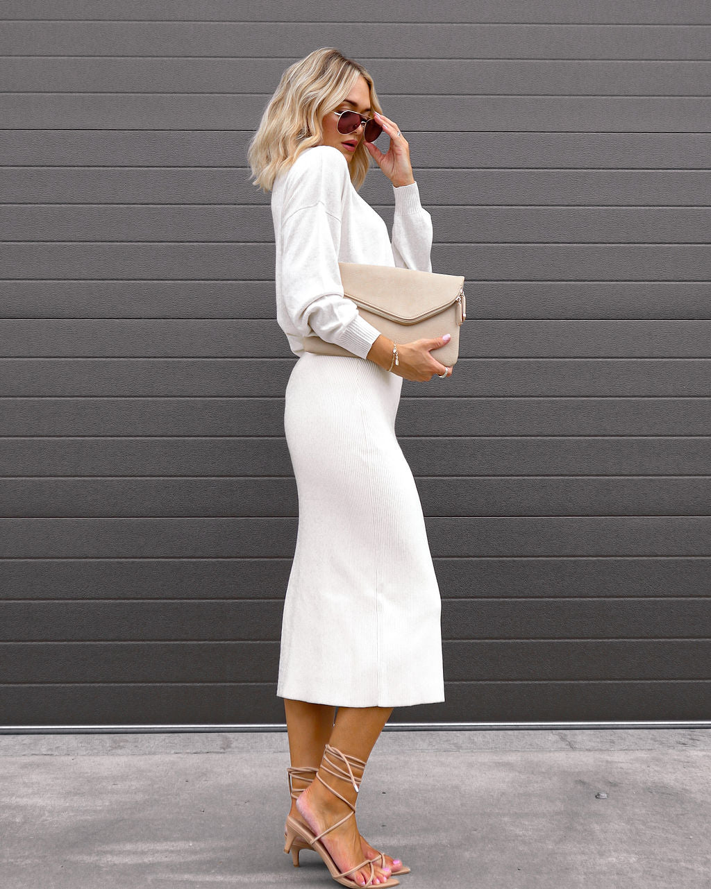 Claudette V-Neck Knit Pullover Sweater - Cream - SALE