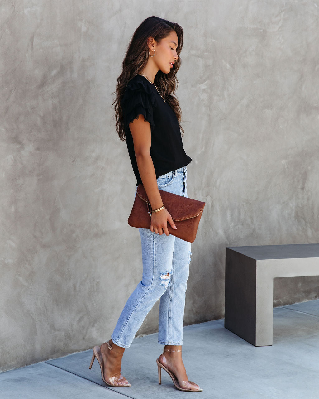 Carey Tulle Puff Sleeve Top - Black