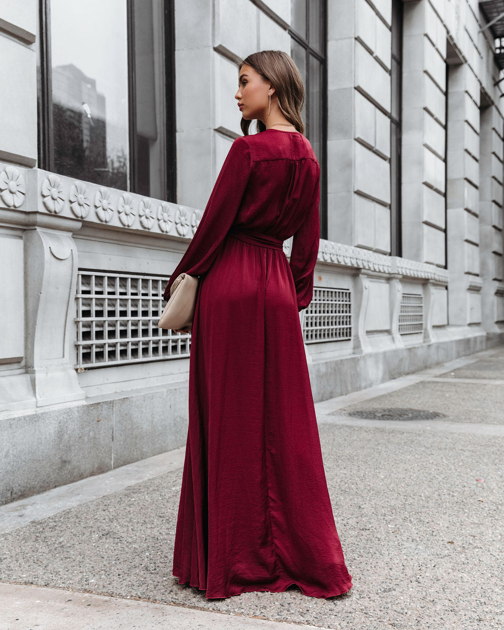 Belinda Satin Side Slit Maxi Dress - Burgundy
