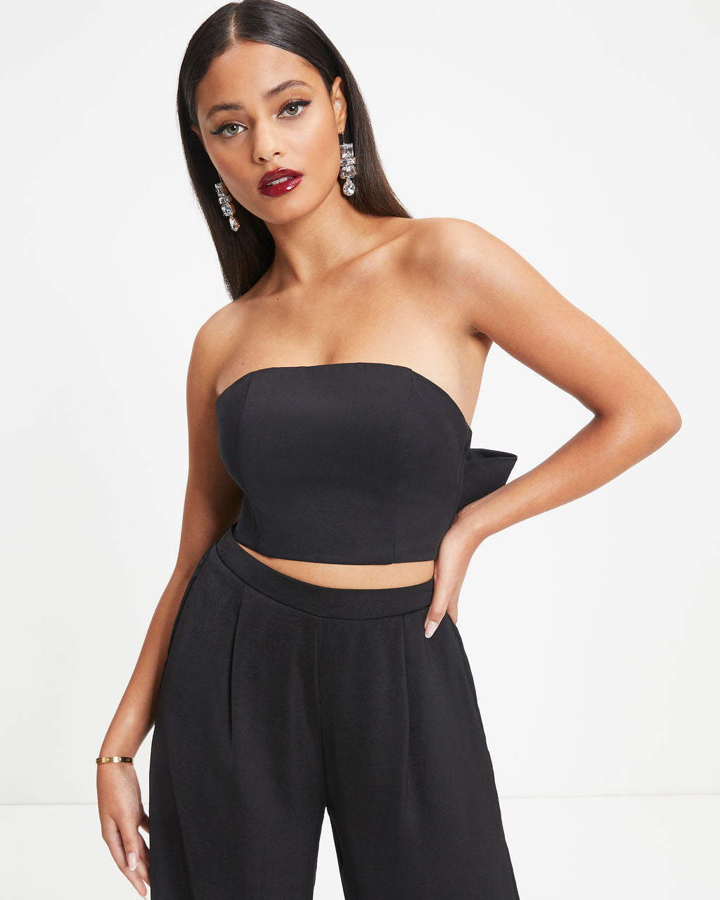 Put A Bow On It Strapless Crop Top - Black