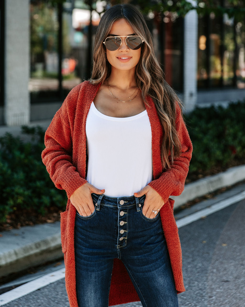 Good Lover Pocketed Chenille Cardigan - Cinnamon