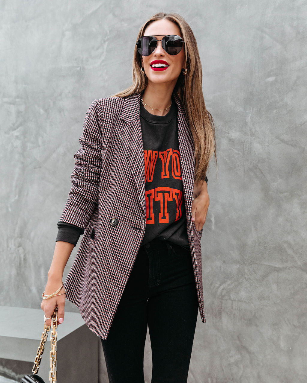 Good Catch Pocketed Checkered Blazer