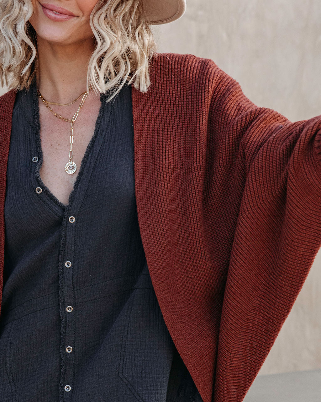Mariah Knit Dolman Sleeve Cardigan - Rust