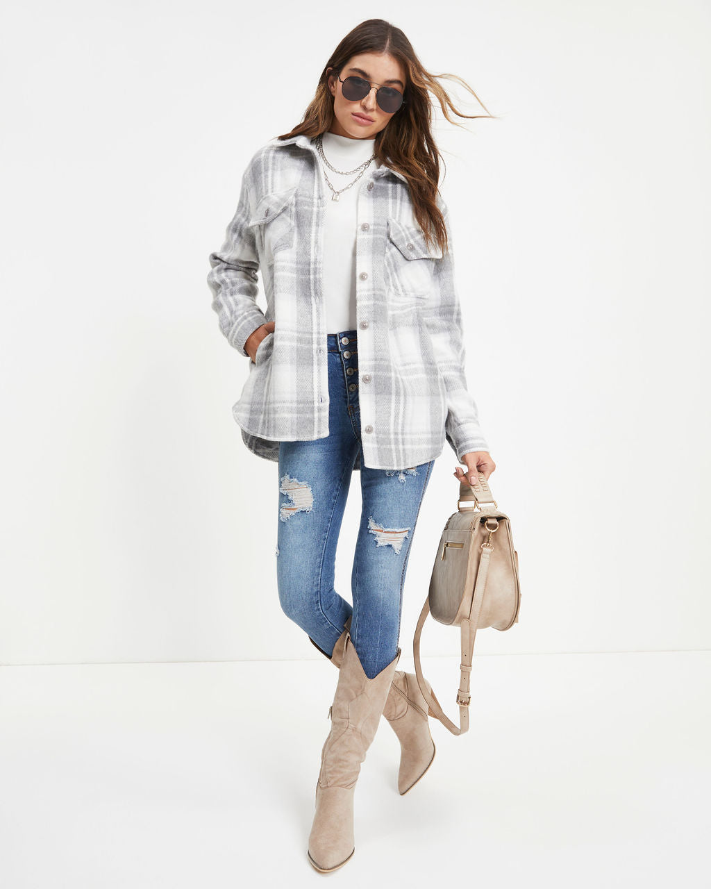 Keep You Warm Pocketed Plaid Jacket