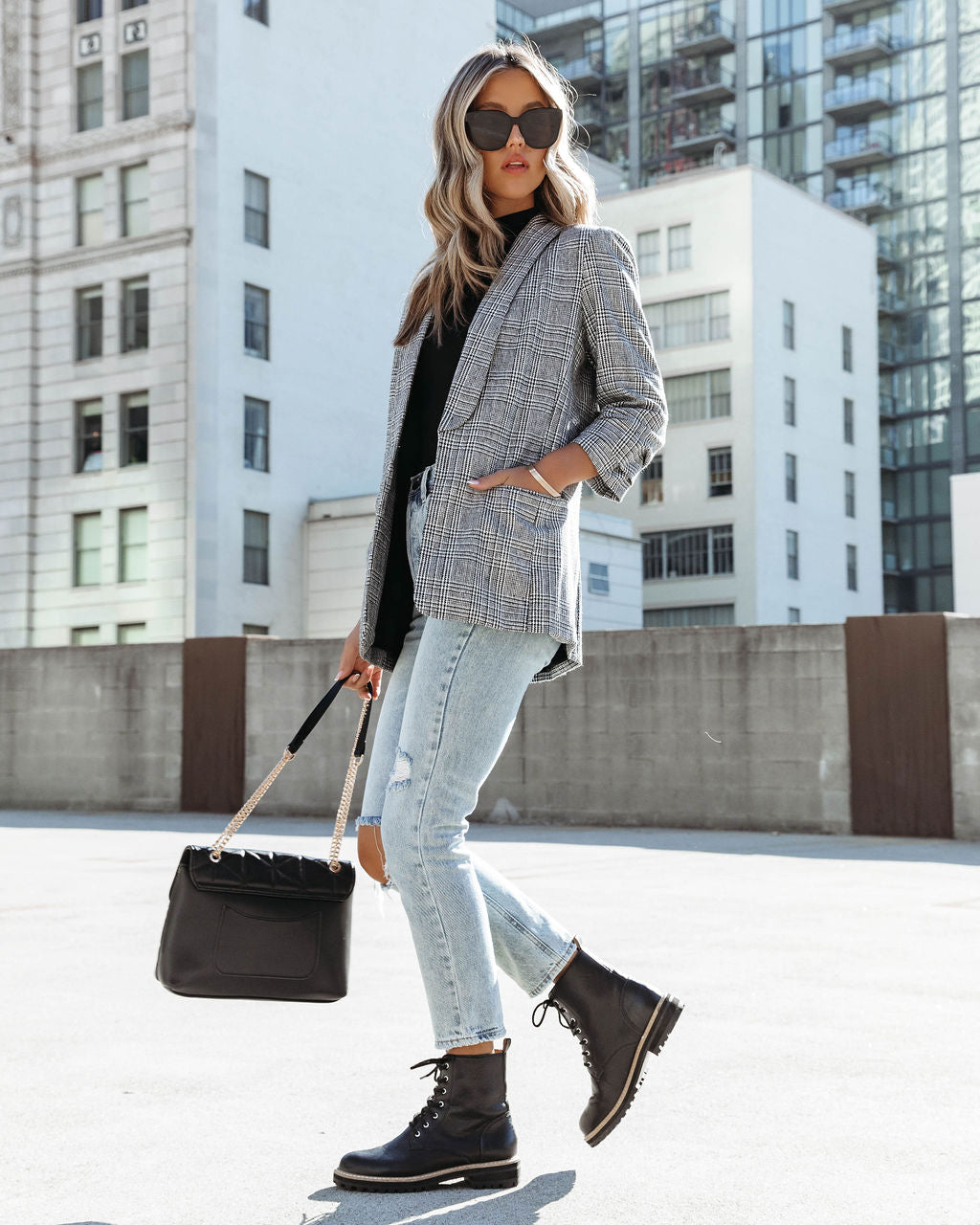 Oxnard Pocketed Houndstooth Blazer