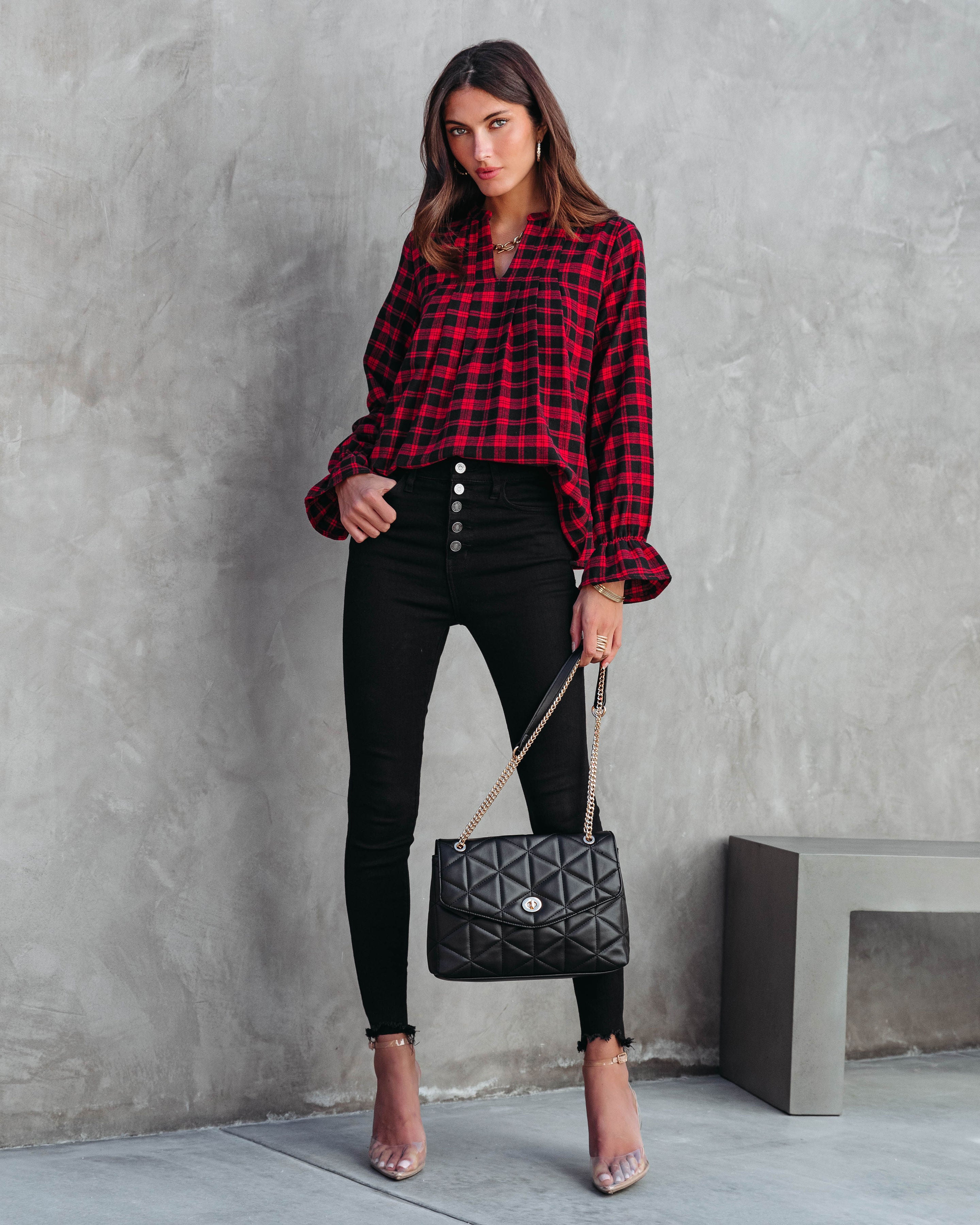 Noel Plaid Long Sleeve Top