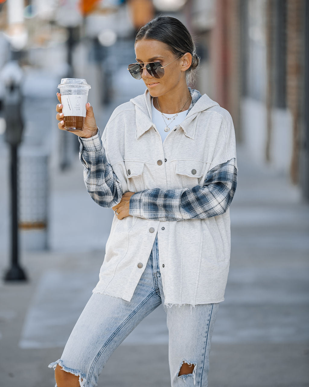 Tearing Up My Heart Plaid Contrast Hooded Jacket