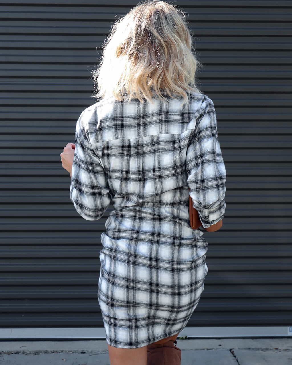 Archie Cotton Ruched Plaid Shirt Dress