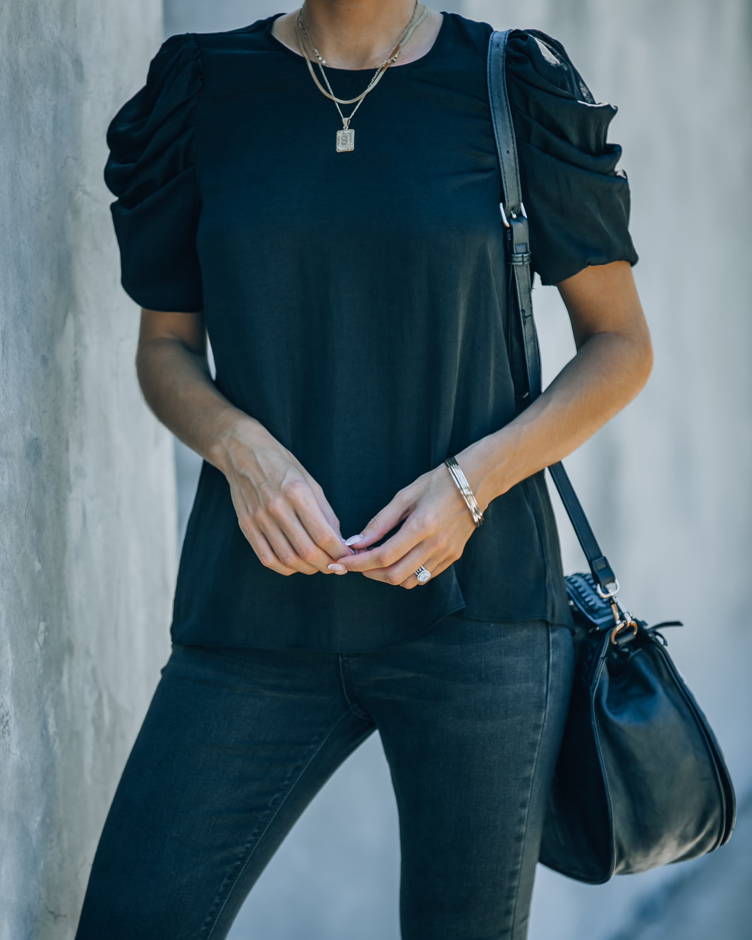 Princeton Drape Shoulder Top - Black - SALE