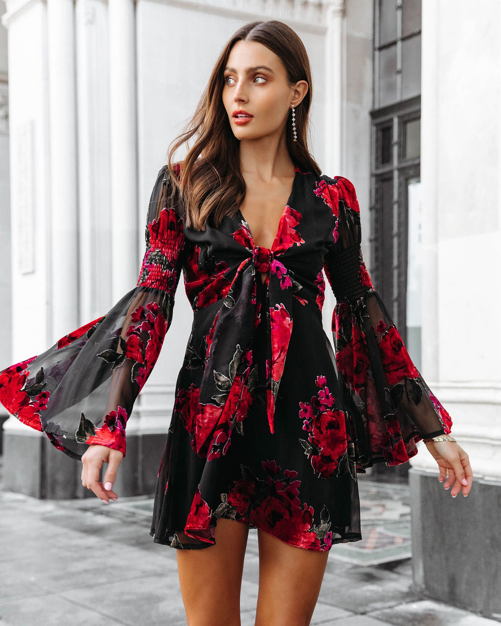 Love Like This Burnout Velvet Bell Sleeve Mini Dress